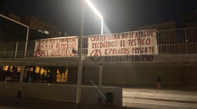 Barcelona – Intervention and banner for Kyriakos and Marianna