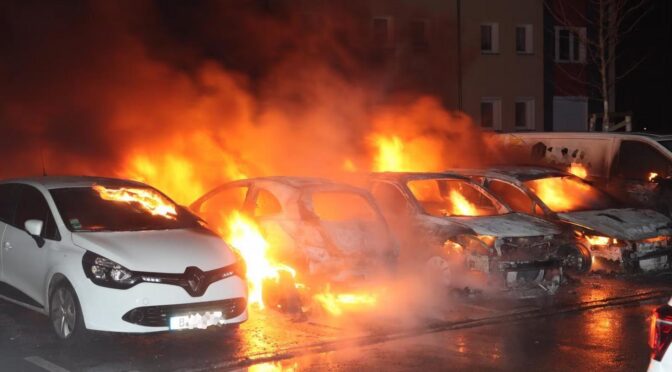 Berlin,Germany : Burning of Siemens car in solidarity responded to the call for days of action in memory of Kyriakos X and in solidarity with those persecuted in the Ampelokipoi case