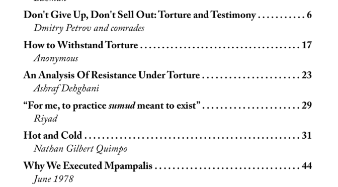 Under the Enemy’s Blade: A Search for Anarchist Practices Against Torture